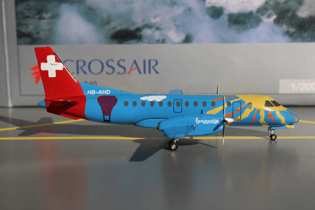 Crossair Saab 340 &quot;CHILDREN&#039;S CONTEST WINNER COLORS&quot; (HB-AHD), 1:200 Herpa